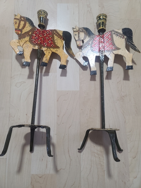 Pier 1 Other - Pier 1 Tall Wrought Iron Hand-Painted Folk Carousel Horse Wall Candle Holders X2